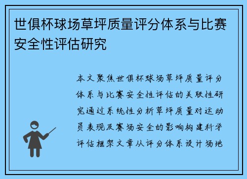 世俱杯球场草坪质量评分体系与比赛安全性评估研究