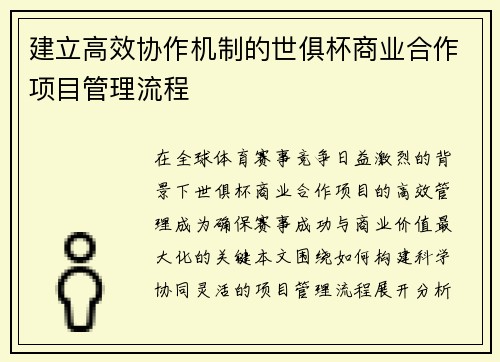 建立高效协作机制的世俱杯商业合作项目管理流程